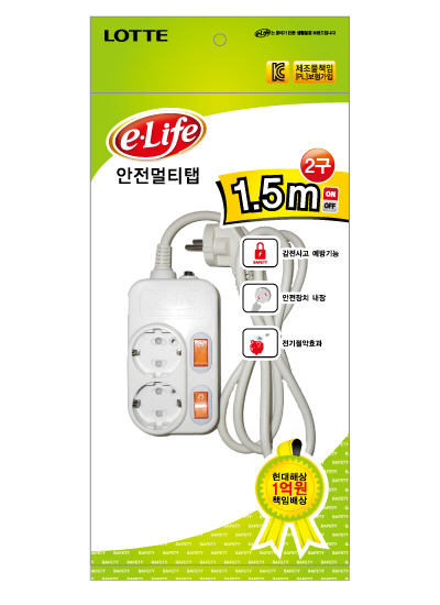 E-life 개별스위치 멀티탭 2구 1.5M(OPP) 