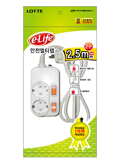 E-life 개별스위치 멀티탭 2구 2.5M(OPP) 