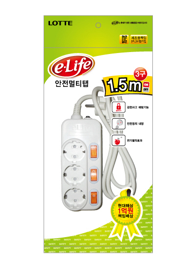 E-life 개별스위치 멀티탭 3구 1.5M(OPP) 