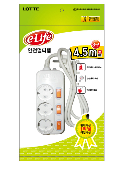 E-life 개별스위치 멀티탭 3구 4.5M(OPP) 