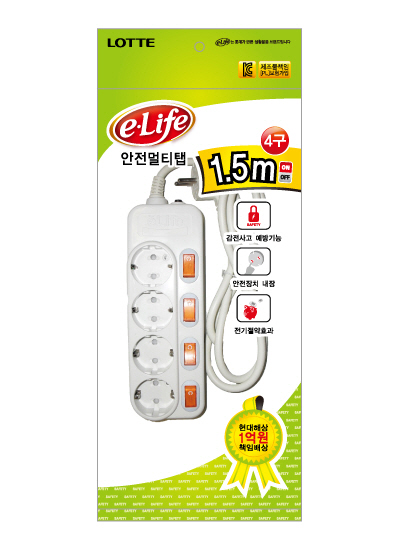 대성개별스위치 멀티탭 4구 1.5M(OPP) 