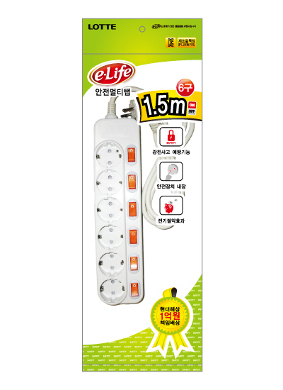 E-life 개별스위치 멀티탭 6구 1.5M(OPP) 