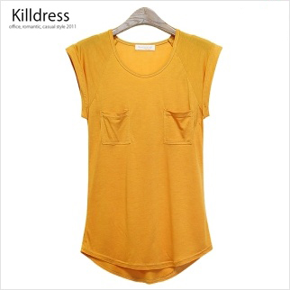 [히트~!!]도도한 스타일 실키한 촉감 미니포켓 카브라소매 티셔츠_L1236