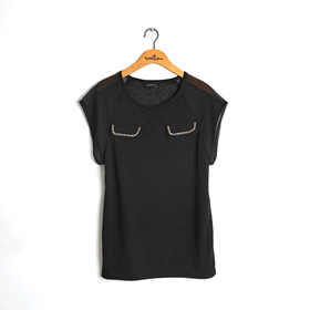 00719 Chain pocket chiffon T-