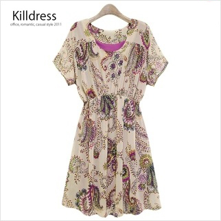 [여름신상~!!]페이즐리 나염 루즈핏 허리밴딩 쉬폰 원피스_L1253