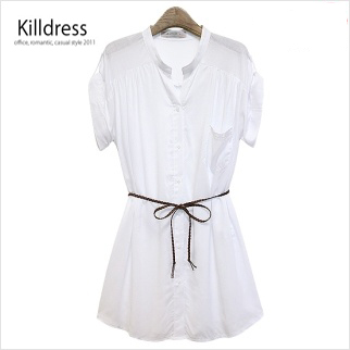 [허리끈SET+77사이즈까지]허리끈SET 롤업반소매 루즈핏 롱블라우스_L1244