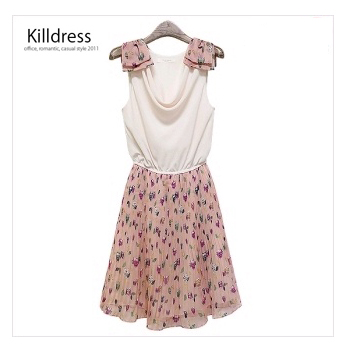 [여름신상~!!]어깨 리본장식 부엉이나염 러블리 쉬폰 원피스_L1254