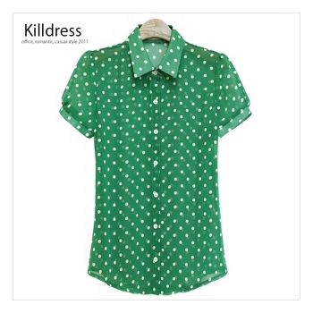 [여름신상~!!]상큼발랄 퍼프소매 미니도트 쉬폰 블라우스_L1256