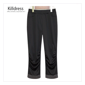 [7부+88사이즈까지]편안한 착용감 허리밴딩 셔링디테일 스터드장식 7부 레깅스_L1248