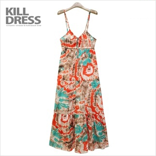 [바캉스룩!!+77사이즈까지]화려하고 에스닉한 나염 슬리브리스 롱 원피스_L1261