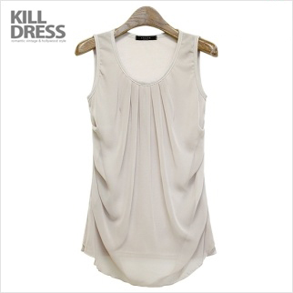 [고객요청~!!+77사이즈까지]여성스러운 디자인 앞쉬폰 민소매 티셔츠_L1263