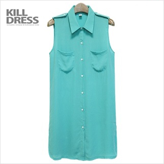 [스타패션~!]깔끔한 기본카라 견장 민소매 쉬폰 블라우스_L1268