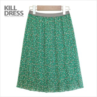 [여름신상~!!]잔잔한 플라워 나염 허리밴딩 쉬폰 주름 스커트_L1273