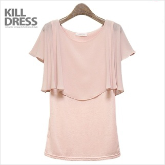 강추! ~ L1281 여성스러운 스타일 쉬폰 케이프 라운드넥 티셔츠