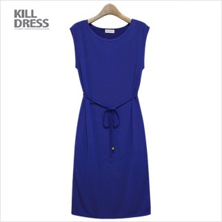 L1288 [벨트끈SET+여름신상!!]벨트끈SET 도시적인 느낌 심플 라운드넥 원피스