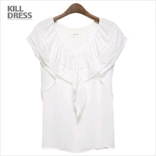 L1297 [여름신상~!!]로맨틱 프릴 네크라인 날개소매 쉬폰 블라우스