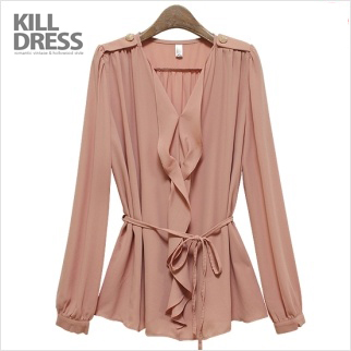 [가을신상~!!]허리끈SET 네추럴 프릴 견장장식 블라우스_L1301 