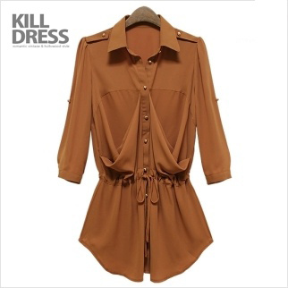 [가을신상~!!]고급스러운 디테일의 7부 롤업소매 허리스트링 롱 블라우스_L1302