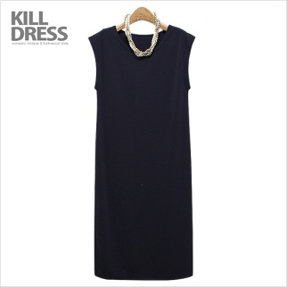 [2종SET+목걸이까지~!!]세련된 실루엣 슬림 라운드넥 원피스_L1311 