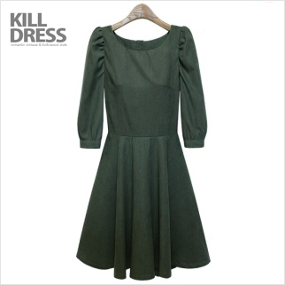 [가을신상~!!]페미닌스타일 백버튼 7부소매 햅번 플레어 원피스_L1317