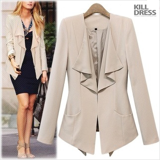 [자체제작+77사이즈까지]럭셔리 러플카라 레이어드 트리밍 슬림라인 자켓_L1345