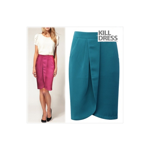 럭셔리 랩스타일 앞셔링 주머니 튤립라인 스커트_L1351