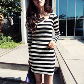 11126 양브이 스트라이프 원피스 