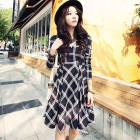 11124 체크 플레어 원피스 