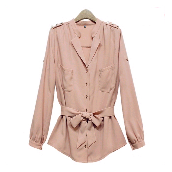 [허리끈SET+77사이즈까지]럭셔리 허리끈SET 견장장식 롤업소매 블라우스_L1383 