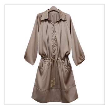 [77사이즈까지~!!]실키한 새틴 루즈핏 롤업소매 허리스트링 원피스_L1389 