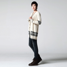 01325 패턴 포인트 앙고라 가디건 