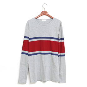 01255 배색 스트라이프 라운드T