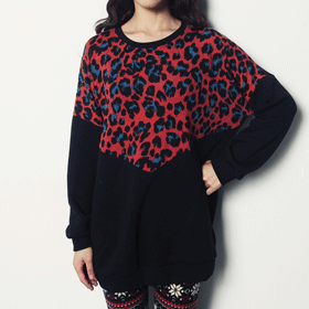 11358 호피배색 기모 맨투맨 T