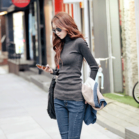 00953 소매 단추 골지 폴라 