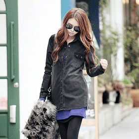 00968 블랙 코듀로이 포인트 셔츠 