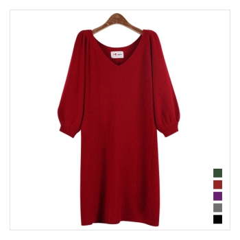 [다양한컬러~!!]포근하고 따뜻한 V넥 어깨셔링 벌룬소매 니트 앙고라원피스_L1413