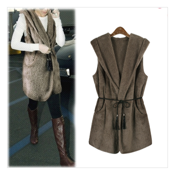 겨울신상[허리끈SET~!!]따뜻하고 포근한 허리끈SET 양털 후드 조끼_L1419