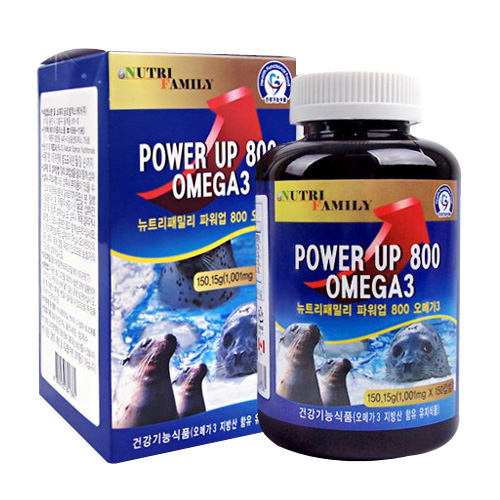 뉴트리패밀리 파워업 800 오메가3(고함량) 1001mgX150정 1병 물범유