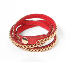01120 레드 가죽 체인 뱅글 