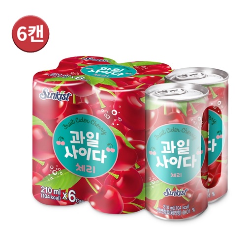 (40%할인) 썬키스트 과일사이다 체리 210ml x 6캔