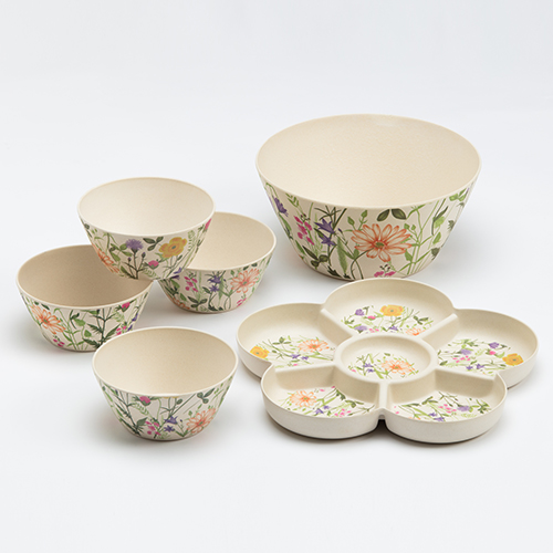 쿠키브라운 뱀부 에코 샐러드볼 세트 작은꽃문양