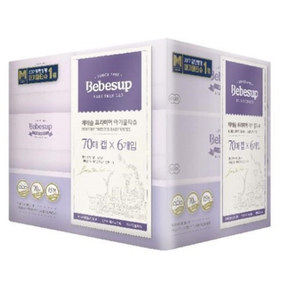[6번들]★베베숲 프리미어 물티슈 캡형 70매 x 6개입