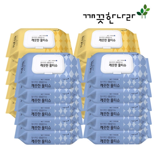 깨끗한나라 깨끗한물티슈 80매(캡형) x 20팩