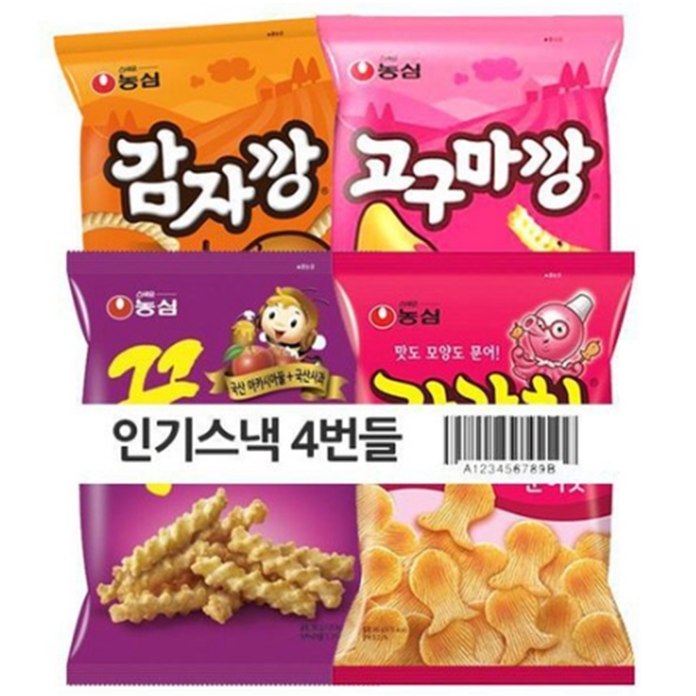 농심 인기스낵 4번들 187g(꿀꽈,자갈,감자,고구마깡)