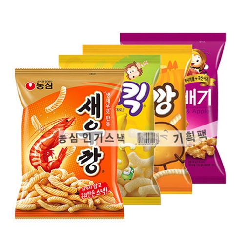 농심 인기스낵 기획팩 4번들 255g(감꿀바새)