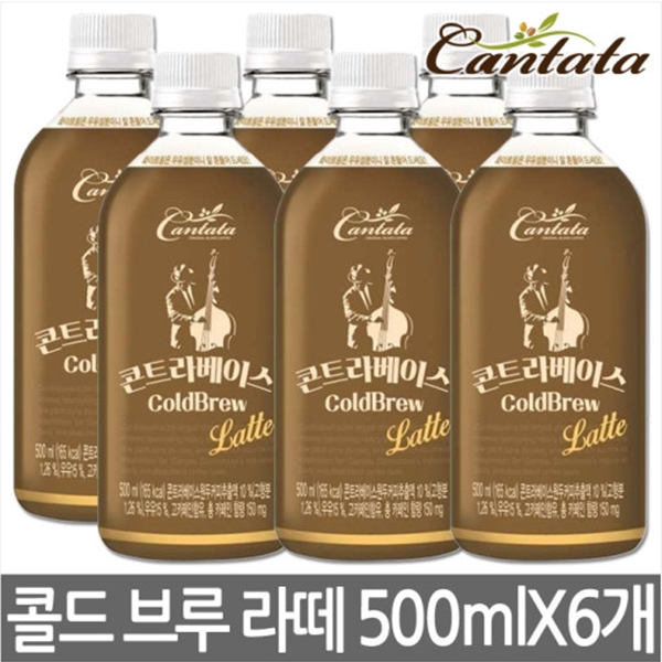롯데칠성 칸타타 콘트라베이스 저칼로리 라떼 500ml x 6병