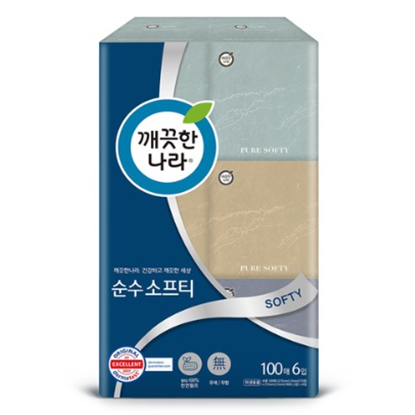 깨끗한나라 순수소프티 미용티슈 100매 x 6개입 
