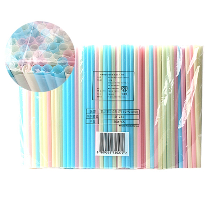 [벌크포장]컬러 스트로우 일자 빨대 500개 (7mm x 21cm x 500P) 