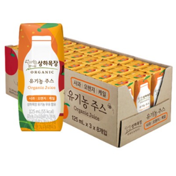 상하목장 유기농 주스 사과 오렌지 케일 125ml x 24팩