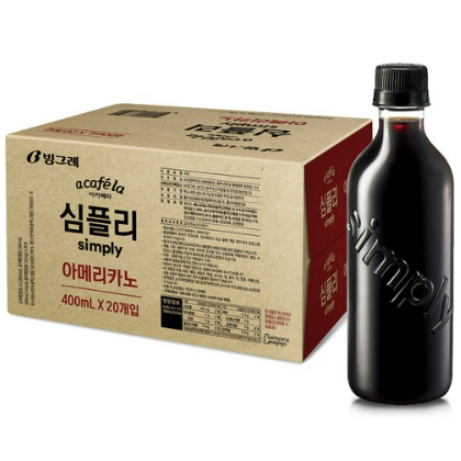 [박스]무라벨 빙그레 아카페라 심플리 아메리카노 400ml x 20개